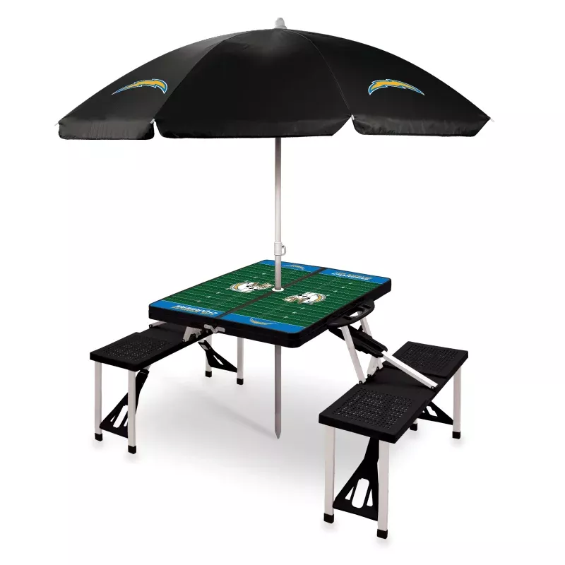 Los Angeles Chargers – Picnic Table Portable Folding Table with Seats and Umbrella