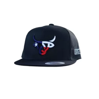 LOST CALF Texas Bull Black Flat Cap (LCF00005)