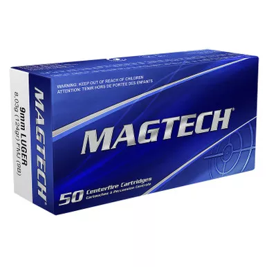 Magtech 9B Range/Training 9mmLuger 124gr Full Metal Jacket 50 Per Box/20 Case