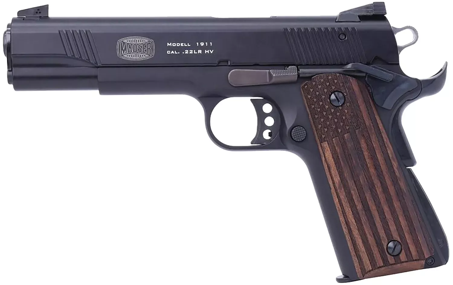 Mauser Rimfire 1911 22 LR Pistol 5" Black/Molded Wood Flag Grip 4110608