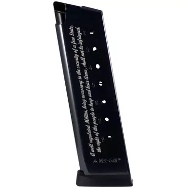 Mec-Gar MGCG45082A 1911 Government 8rd 45 ACP, Blued w/2nd Amendment Engraving Carbon Steel