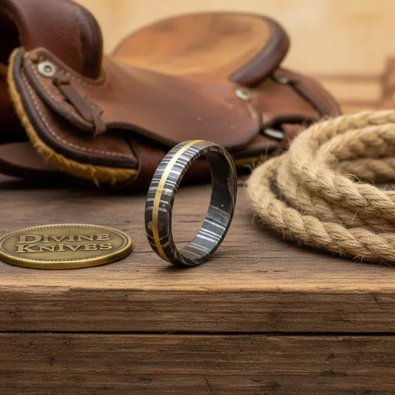 Men’s Damascus Wedding Ring with Gold Stripe Inlay
