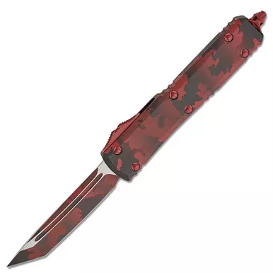 Microtech Signature Series Ultratech AUTO OTF 3.46" Red Camo Tanto Blade Red Camo Aluminum Handles
