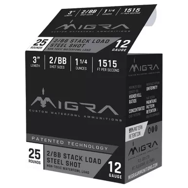 Migra Ammunitions M12SS2BB Staxd 12Gauge 3" 1 1/4oz 2/BBShot 25 Per Box/10 Case