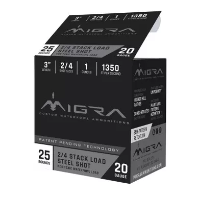 Migra Ammunitions M20S24 Combinational 20Gauge 3" 1oz 2/4Shot 25 Per Box/10 Case