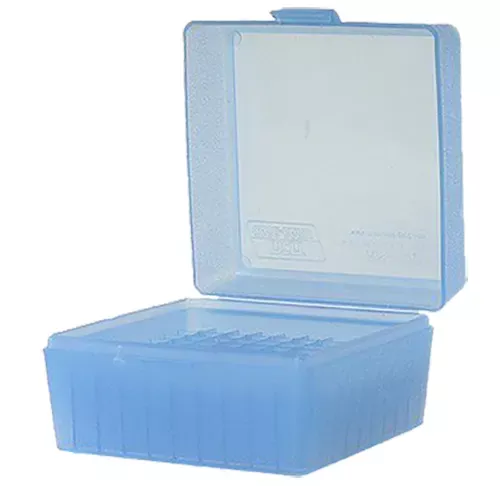 MTM Case-Gard Ammo Box Flip-Top Multi-Caliber Rifle Clear Blue Polypropylene 100rd