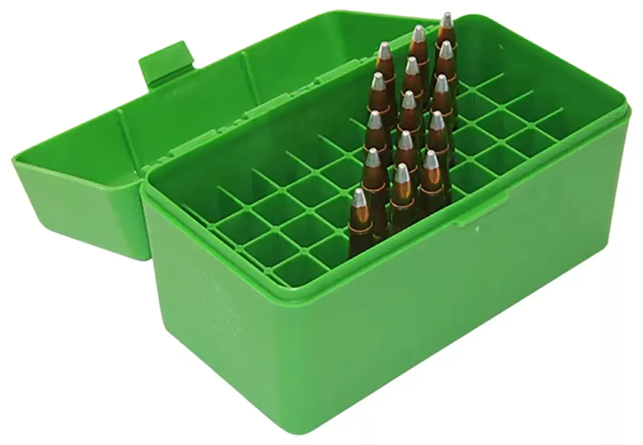 MTM Case-Gard R-50 Series Flip-Top Rifle Ammo Box 50rd 6mm PPC Green Polypropylene