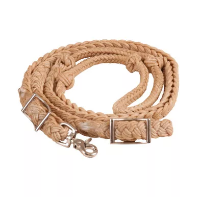 MUSTANG Waxed Nylon Tan 8ft Knotted Barrel Rein (8127-J)