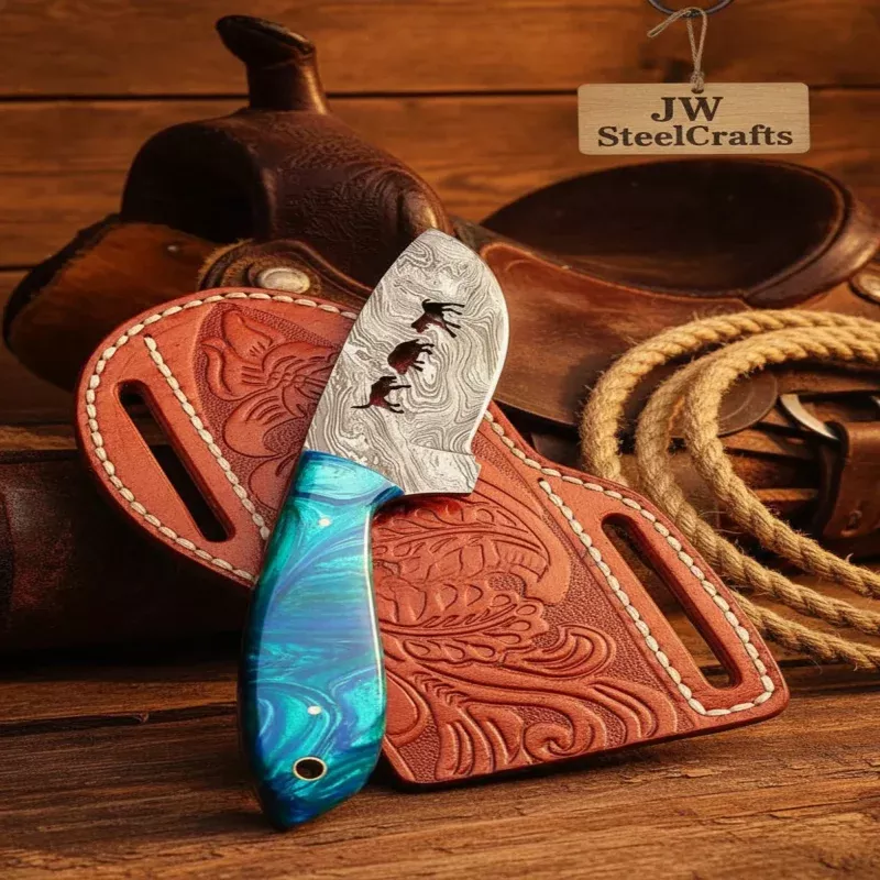 Nessmuk Trail Cowboy Knife 7 Handmade Damascus Belly Blade with Wood Handle