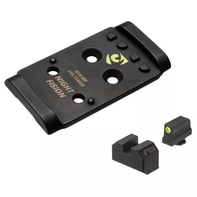 NIGHT FISION Optic Plate + Tritium Yellow Front Sight Combo: EPS to Glock Full Size MOS (GLK-OPBS-EPS-MOS-YGZX)