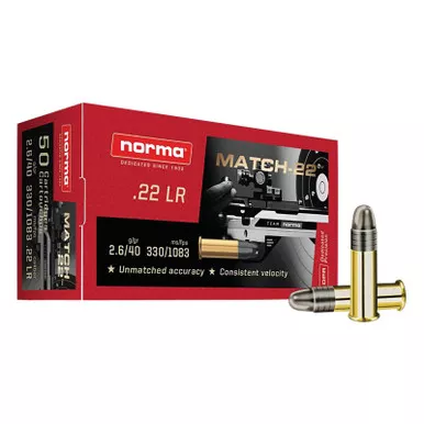 Norma Ammunition 2425076 Dedicated Precision Match 22LR 40gr Lead Round Nose 50 Per Box/100 Case