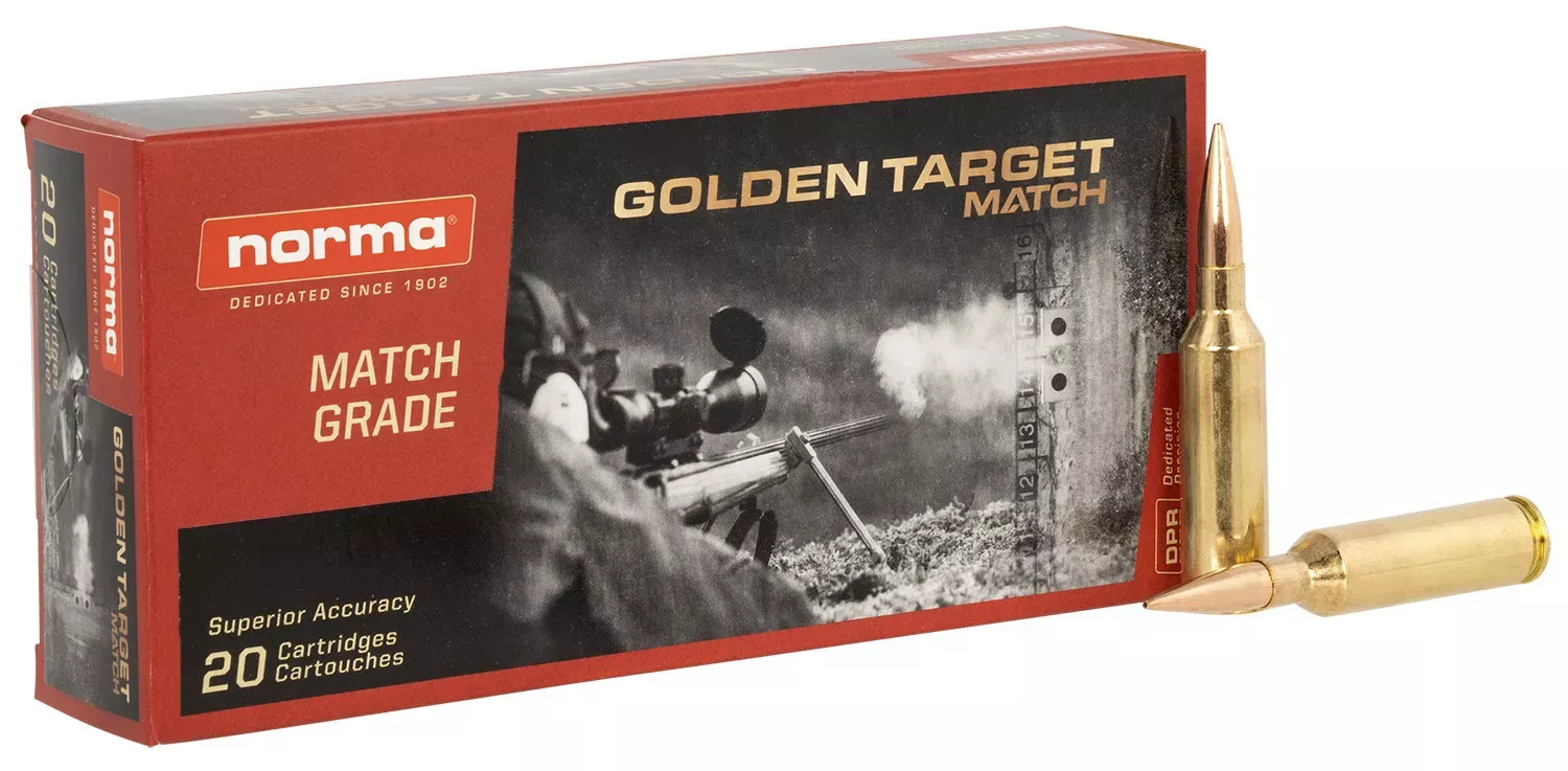 Norma Ammunition Dedicated Precision Golden Target Match 6.5 PRC 143 Gr. Hollow Point Boat Tail 20/Box