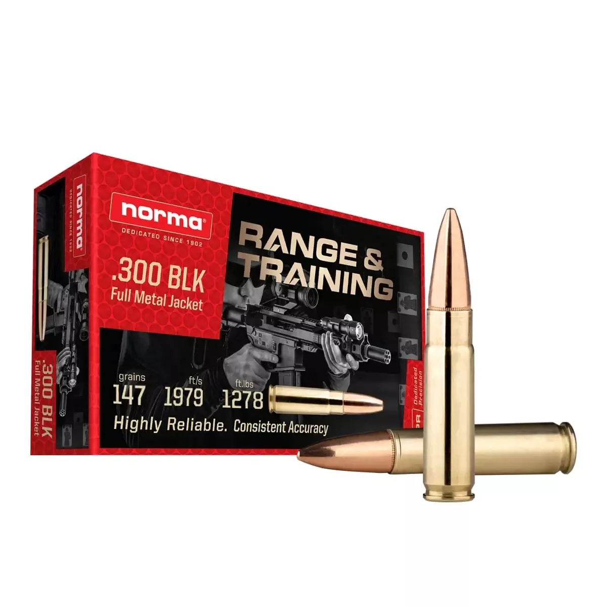 Norma Range & Training 300 AAC Blackout Ammo 147 Grain Full Metal Jacket 20 Rounds 601801709