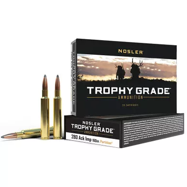 Nosler 60044 Trophy Grade 280Ackley Improved 160gr Nosler Spitzer Partition 20 Per Box/10 Case
