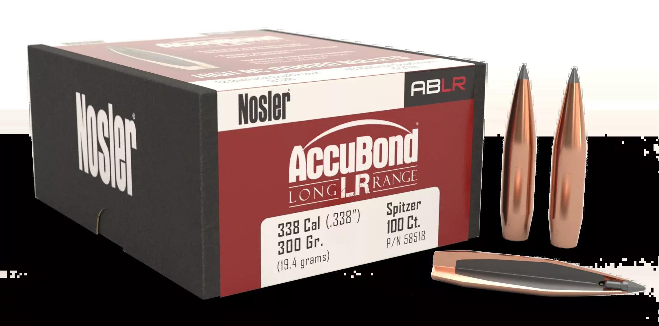 Nosler Accubond Long Range Bullets .338 Cal. 300 Gr. Spitzer Point 100 Pk.