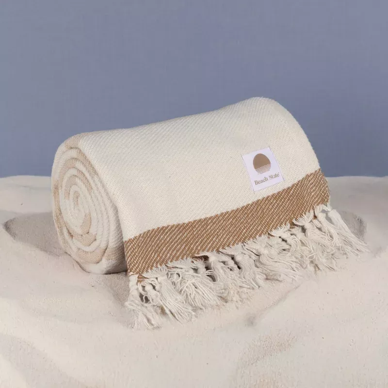 Oceanside Beach Blanket|Driftwood Stripe&High Tide Stripe&Sunset Stripe