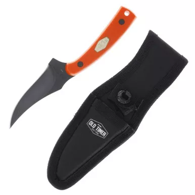 Old Timer Sharpfinger Fixed Blade Orange Polymer Handle 3.25in Black Oxide Clip Point