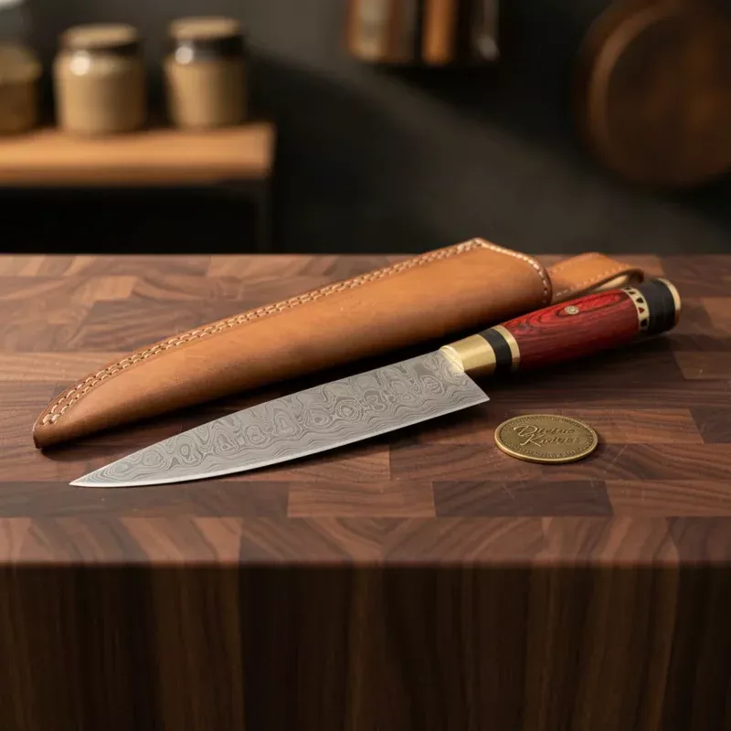 Olive Wood Chef Knife with Damascus BladeHandmade Gyuto Kitchen Knife