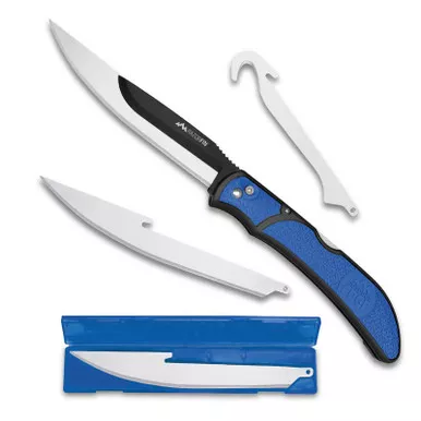 Outdoor Edge RFU-50C RazorFin™ Replaceable Blade Folding Fillet Knife 5.0" 420J2 Stainless Blades, Blue Grivory/TPR Handle