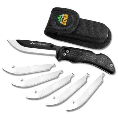 Outdoor Edge RL10C RazorLite 3.50" Folding Plain Black Oxide 420J2 SS Blade, Black TPR Handle