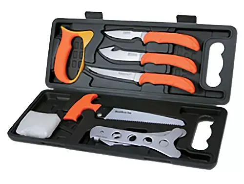 Outdoor Edge Wild Pak Multiple Skinner w/ Gut Hook Saw Caper Plain Saw Stainless Steel Blade FRN Orange Handle