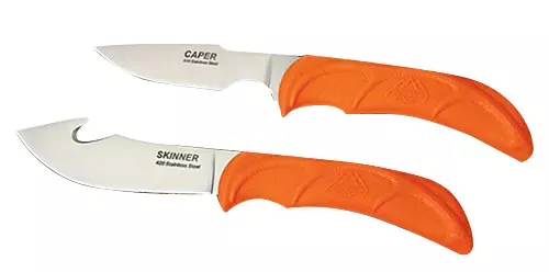 Outdoor Edge WildPair 2.50"/4" Fixed Gut Hook/Caper Plain/Gut Hook 420J2 Stainless Steel Blade TPR Blaze Orange Handle