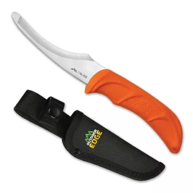 Outdoor Edge ZP-10 ZipBlade™ Gutting Knife 4.00" 420J2 Plain Edge Blade, Rubberized Orange TPR Handle and Black Nylon Sheath