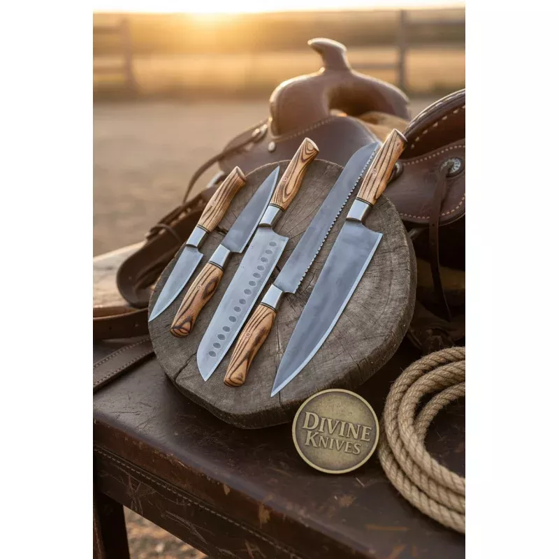 Pakka Wood Handle Chef & Santoku Knife Set5 Pieces