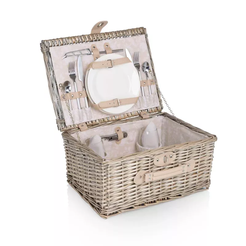 Picnic Basket Set for 2, Taupe Willow with Cream Accents