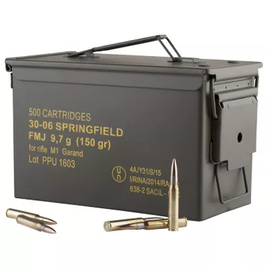 PPU PP3006GMC Standard Rifle 30-06Springfield 150gr Full Metal Jacket/500rds *Sold by Case *Includes Metal Can