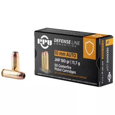 PPU PPD10 Defense 10mmAuto 180gr Jacketed Hollow Point 50 Per Box/10 Case