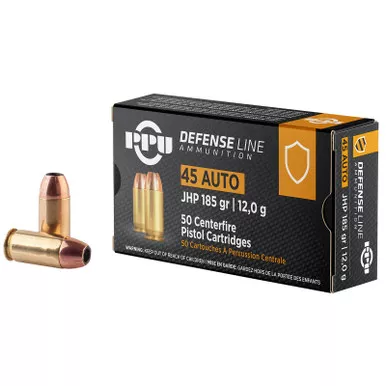 PPU PPD45 Defense 45ACP 185gr Jacketed Hollow Point 50 Per Box/10 Case