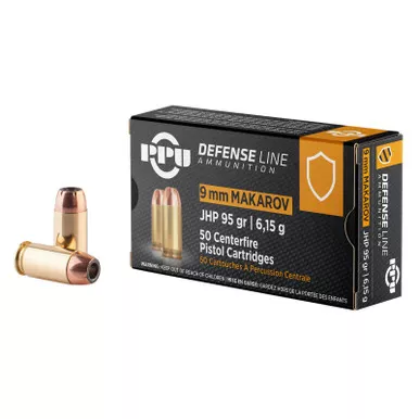 PPU PPD9M Defense 9x18Makarov 95gr Jacketed Hollow Point 50 Per Box/20 Case