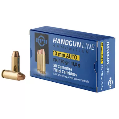 PPU PPH10F Handgun 10mmAuto 170gr Flat Point Jacketed 50 Per Box/10 Case