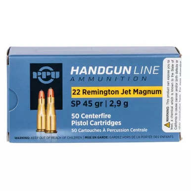 PPU PPH22RJ Handgun 22RemJetMag 45gr Soft Point 50 Per Box/10 Case