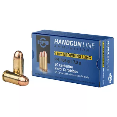 PPU PPH9BL9mm Browning Long 108gr Full Metal Jacket 50 Per Box/20 Case
