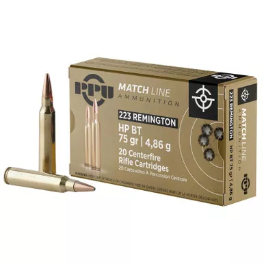 PPU PPM2232 Match 223Rem 75gr Hollow Point Boat Tail 20 Per Box/50 Case