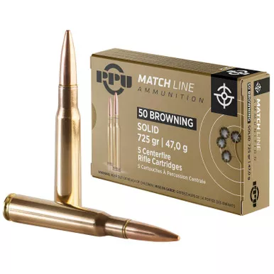 PPU PPM50 Match 50BMG 725gr Full Metal Jacket Solid 5 Per Box/20 Case