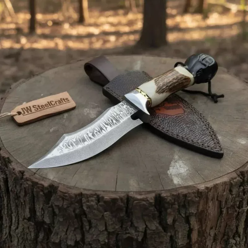 Premium Hunting Knife Damascus Steel 5 Fixed Blade Custom Handle Outdoor Knife with Sheath