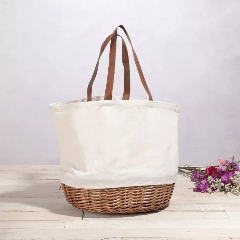 Promenade Picnic Basket|Beige Canvas&Moroccan Watercolor Pattern&Floral Pattern