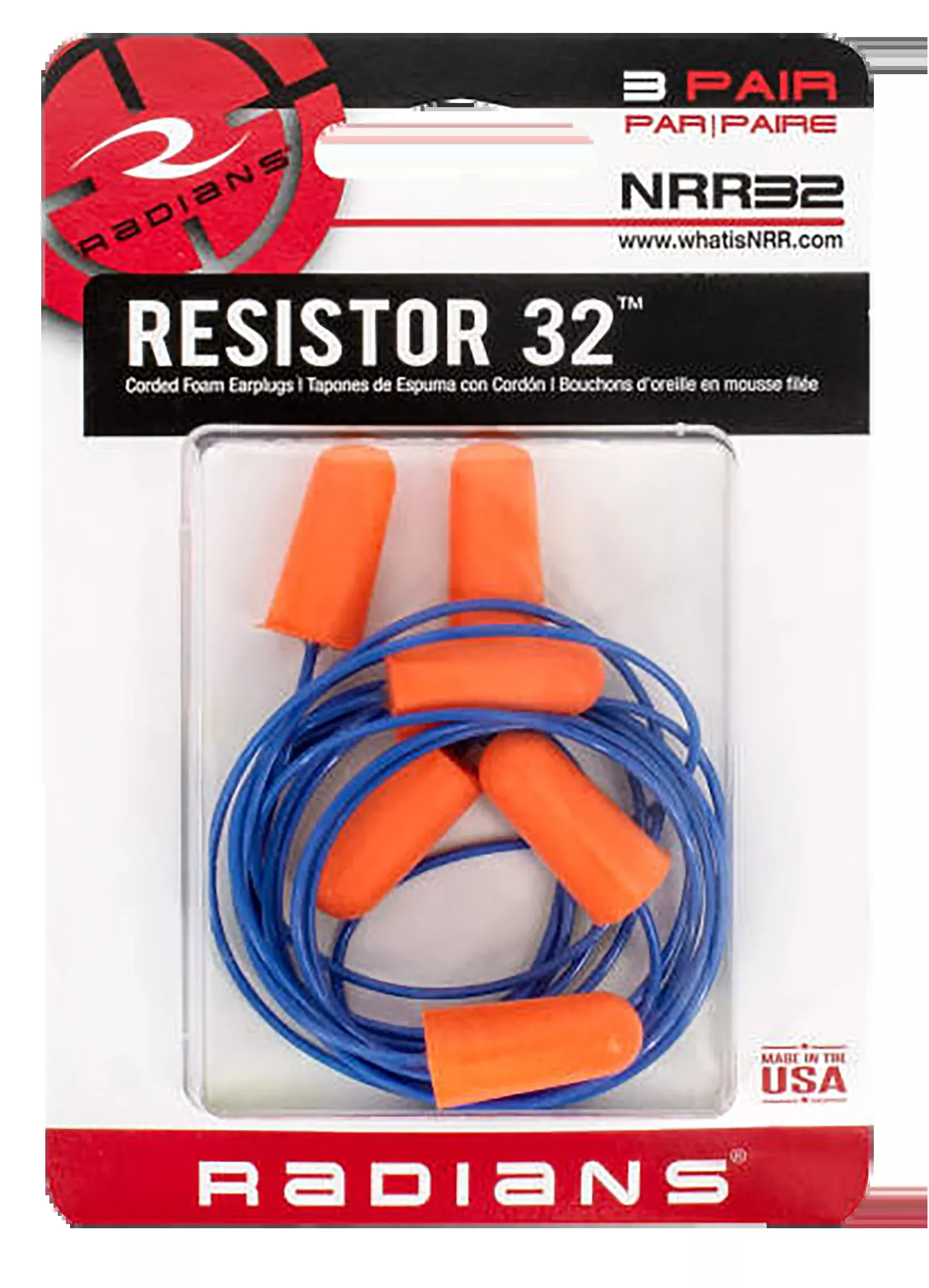 Radians Foam Ear Plugs, Rad Fp8100bp Foam Plugs Corded 3pr
