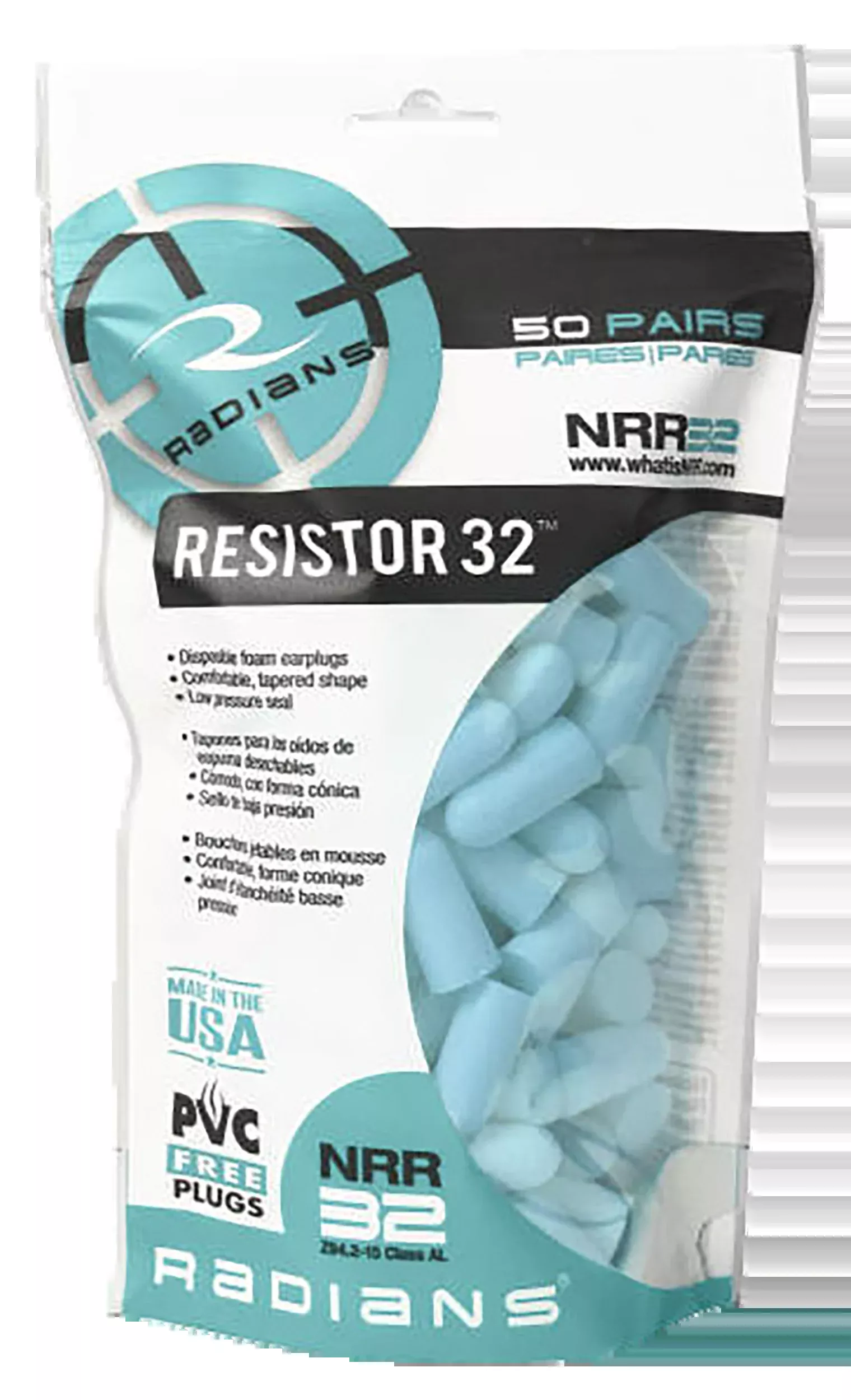 Radians Resistor, Rad Fp70abg/50 Foam Plugs Aqua 50pr