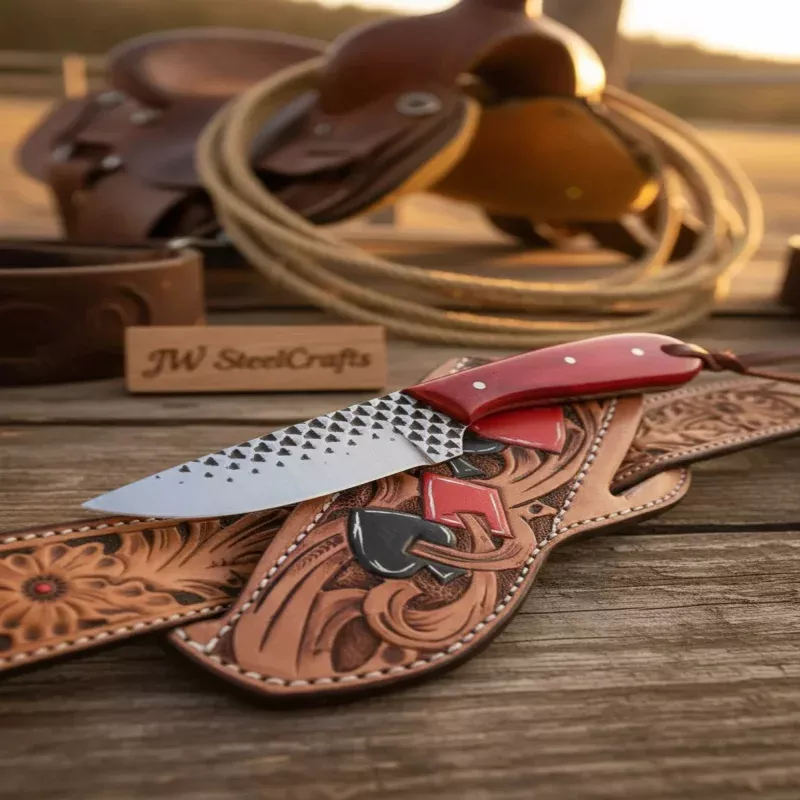 Rasp Steel Western Skinner with Red Micarta Handle
