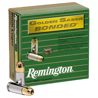 Remington Ammunition 29343 Golden Saber Bonded 9mmLuger 147gr Bonded Brass Jacketed Hollow Point 20 Per Box/25 Case