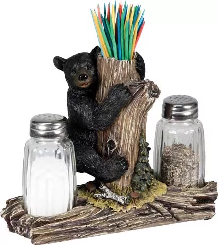Rivers Edge Bear Holding Glass – Salt & Pepper Shakers W/thtpck