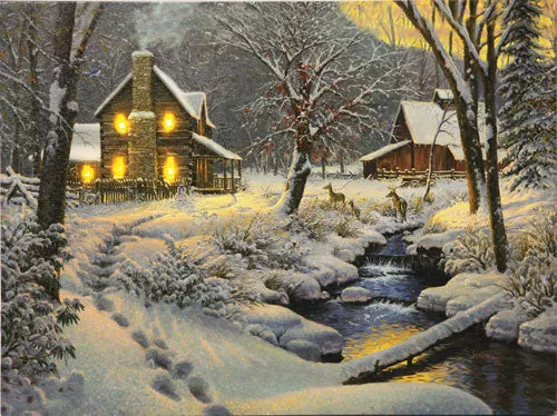 Rivers Edge Led Wrapped Canvas – Art 16″x12″ Warm & Cozy W/deer
