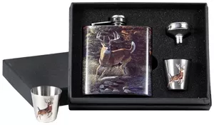 Rivers Edge Pocket Flask W/2- – Shot Glasses Whitetail Deer