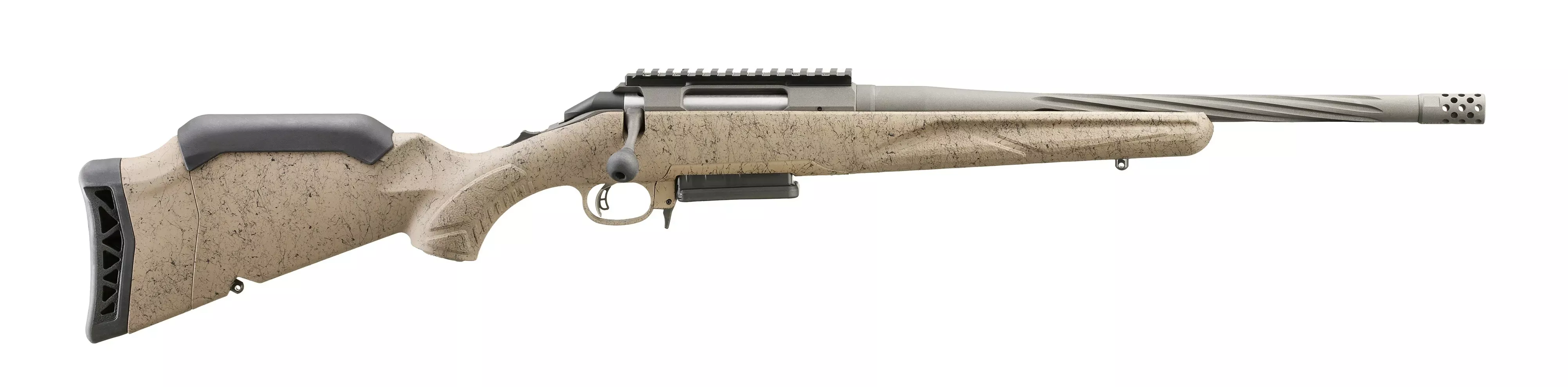 Ruger American Ranch Gen II Full Size 308 Win Rifle 3+1 16.10" Cobalt Cerakote Spiral Threaded Barrel, Picatinny Rail, Flat Dark Earth Splatter Stock 46929