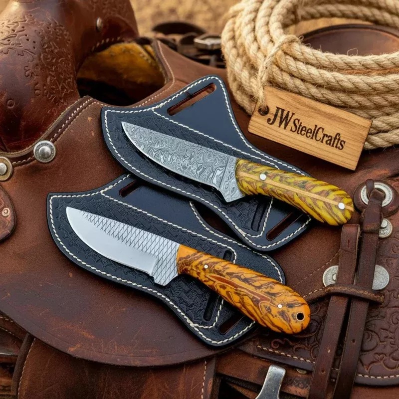 Rustic Grain Skinner Set 9 Handmade Matching Knives with Wood Grain Handles