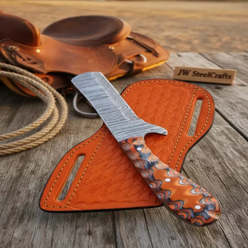 Rustic Trail Bull Cutter Knife 8 Handmade Rasp Steel Blade with Wood Handle